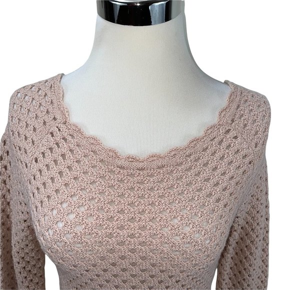 Ann Taylor Cotton Knit Openwork Oversized Pink Sweater Size M Lightweight Tunic - Picture 6 of 12